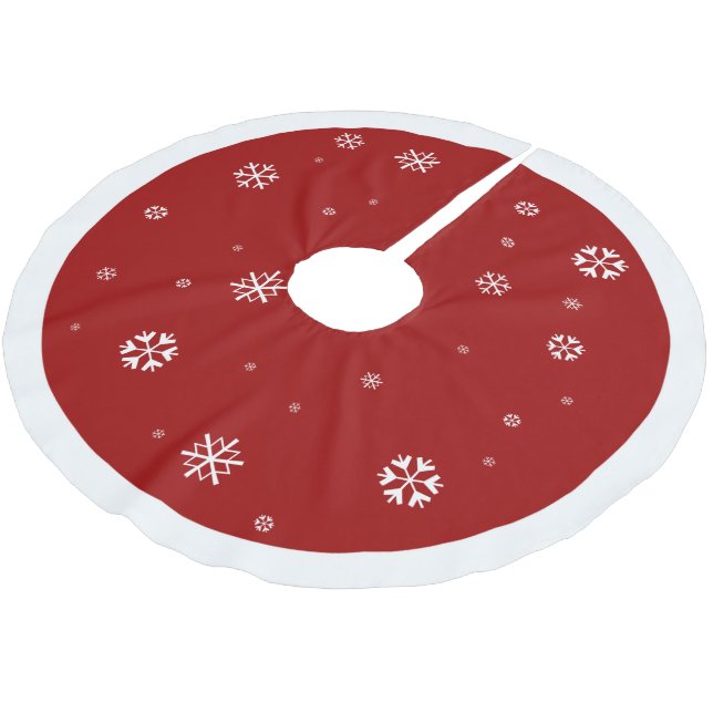 Rot mit weißem Schneeflocke ~ Weihnachten Polyester Weihnachtsbaumdecke (Schrägansicht)