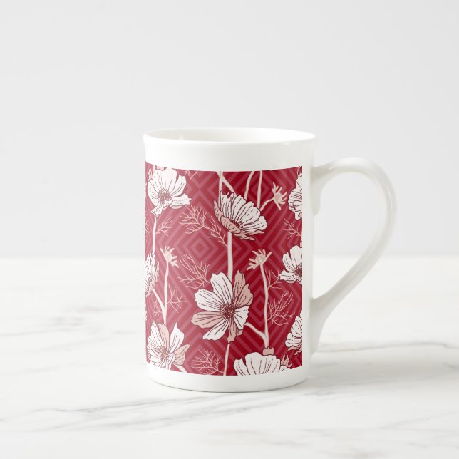 Rot mit weißen Blume Prozellantasse (Rechts)