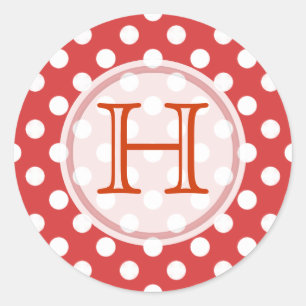 Rot mit weißen Polka-Dot-Monogramm-Aufklebern Runder Aufkleber
