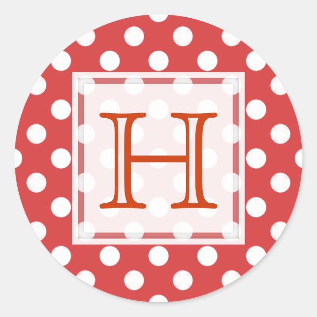 Rot mit weißen Polka-Dot-Monogramm-Aufklebern Runder Aufkleber (Vorderseite)