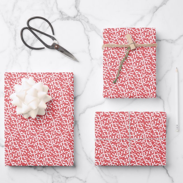 Rot mit White Vine Gift Wrap Geschenkpapier Set (Vorderseite)