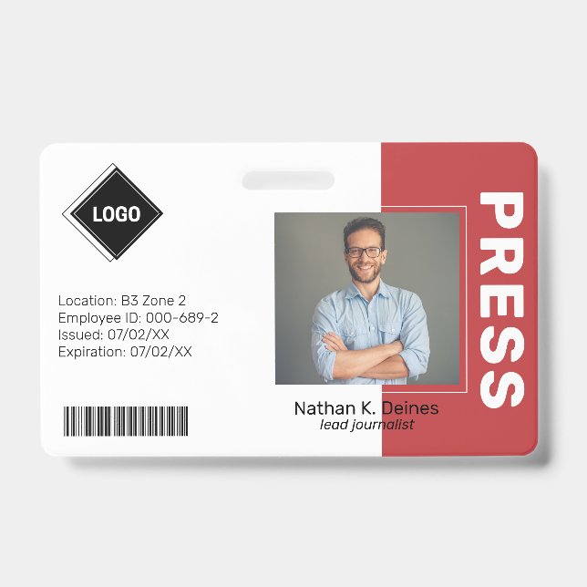 Rot | Mitarbeiter Foto ID Company Security Ausweis (Vorderseite)