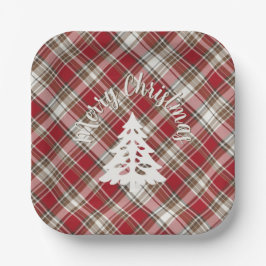 Rot, Mocha & Cream Kariert - Frohe Weihnachten + B Pappteller