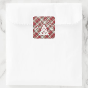 Rot, Mocha & Cream Kariert - Frohe Weihnachten + B Quadratischer Aufkleber