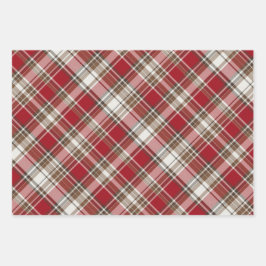 Rot, Mocha und Creme Kariert mit Bäumen Geschenkpapier Set