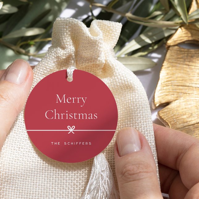 Rot | Modern Bow Einfache Weihnachtszeit Geschenkanhänger (Von Creator hochgeladen)