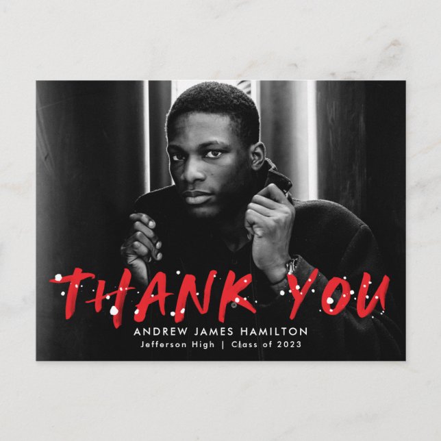 Rot | Modern Paint Spritzer Foto Vielen Dank Postkarte (Vorderseite)