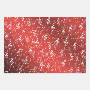 rot,Musiknote, Luxus, Gold, königlich, elegant, Geschenkpapier Set