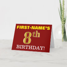 Rot, Nachahmung Gold "8. BIRTHDAY" Geburtskarte