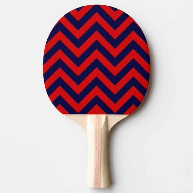 Rot, Navy Blue Grosses Zickzack ZigZag Muster Tischtennis Schläger (Vorderseite)