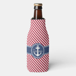 Rot & Navy Streifen Nautischer Anker Monogramm Flaschenkühler