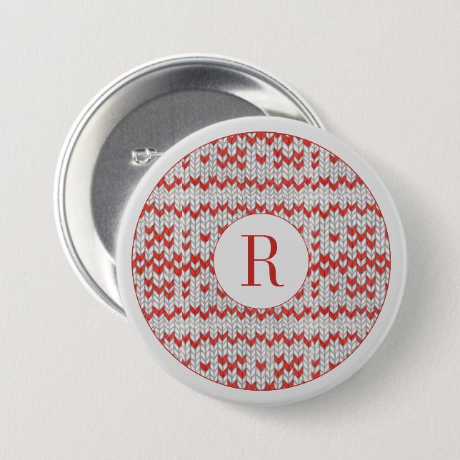 ROT NORDIC STRICK Runder Button Button + Initial (Vorne & Hinten)
