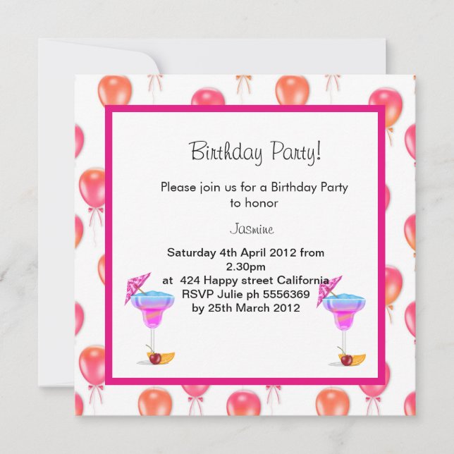 Rot-Orange-Ballon BIRTHDAY PARTY EINLADUNG (Vorderseite)