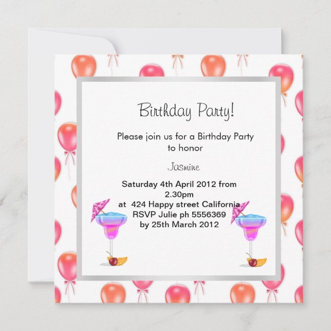 Rot-Orange-Ballon BIRTHDAY PARTY EINLADUNG 2 (Vorderseite)