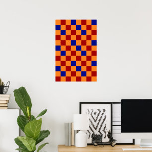 Rot Orange Blau Kariertes Musterdesign  Poster