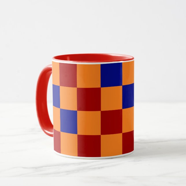 Rot Orange Blau Karomuster Design  Tasse (Vorderseite Links)