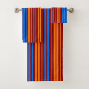 Rot Orange Blau Vertikale Streifen Design   Badhandtuch Set