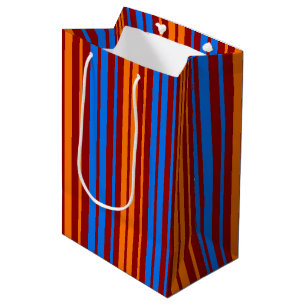 Rot Orange Blau Vertikale Streifen Design   Mittlere Geschenktüte