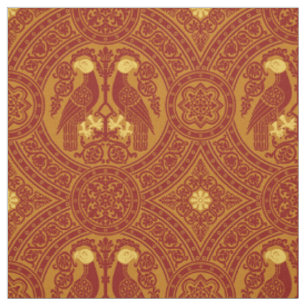 Rot-Orange Byzantinische Vögel Stoff
