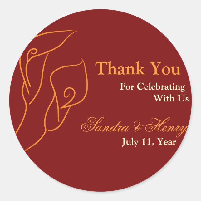 Rot & Orange Calla Lilies Bevorzugung Stickers (Vorderseite)