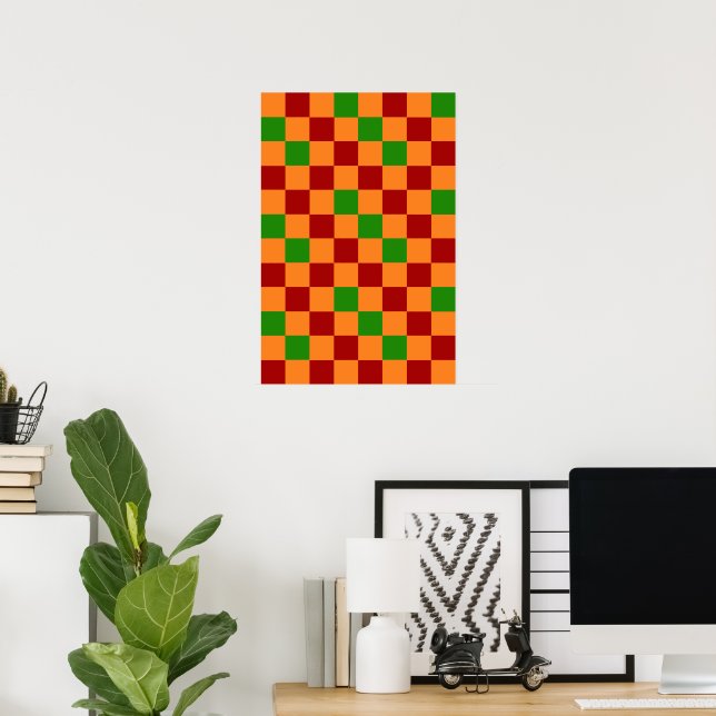 Rot Orange Grün Kariertes Musterdesign  Poster (Heimbüro)