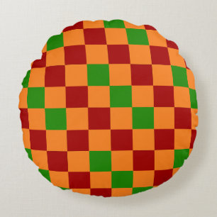 Rot Orange Grün Karomuster Design  Rundes Kissen