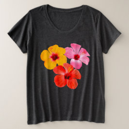 Rot Orange Pink Hibiskus Blumen Große Größe T-Shirt