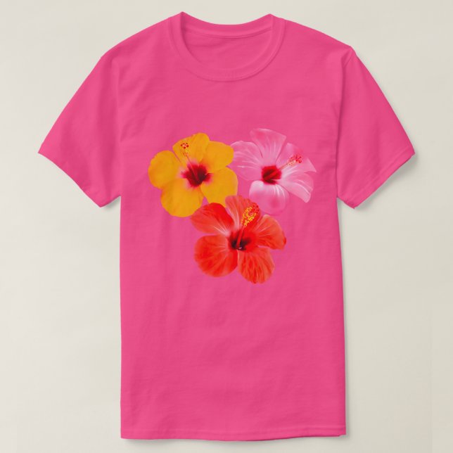 Rot Orange Pink Hibiskus Blumen T-Shirt (Design vorne)