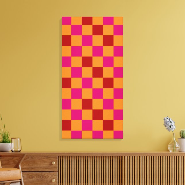 Rot Orange Pink Kariertes Musterdesign  Leinwanddruck (Insitu (Wohnzimmer))