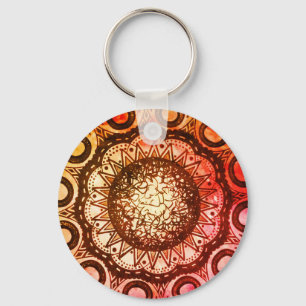 Rot, Orange und Gelb Abstrakt Mandala Art Schlüsse Schlüsselanhänger
