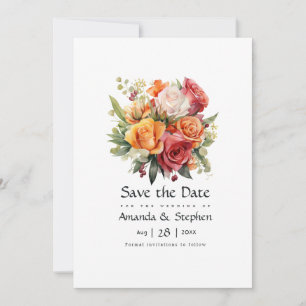Rot, Orange und Sage Floral Save The Date
