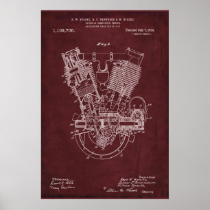 Rot   Patent für den Motor von Verbrennungsöfen Poster
