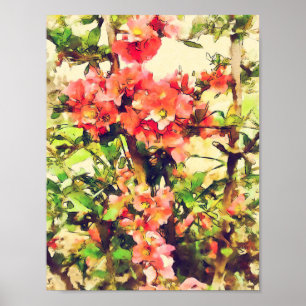 Rot Pink Aquarell Blumenmuster 1 Poster