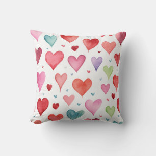 Rot Pink Blau Aquarell Modernes Herz Muster Kissen