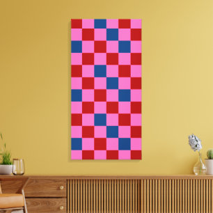 Rot Pink Blau Kariertes Musterdesign  Leinwanddruck