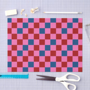 Rot Pink Blau Kariertes Musterdesign  Seidenpapier