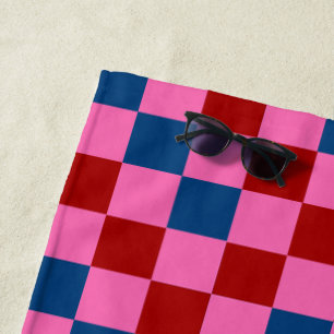 Rot Pink Blau Kariertes Musterdesign  Strandtuch