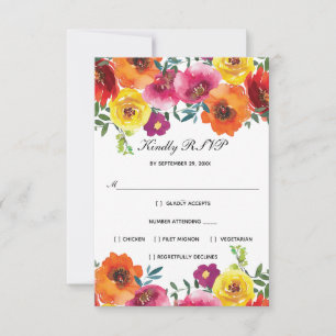 Rot Pink Gelb Blumen Hochzeit RSVP Formal Elegant Karte