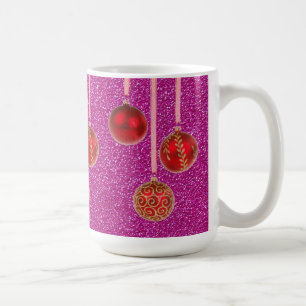 Rot Pink Glitzer Frohe Weihnachten Christbaumkugel Kaffeetasse