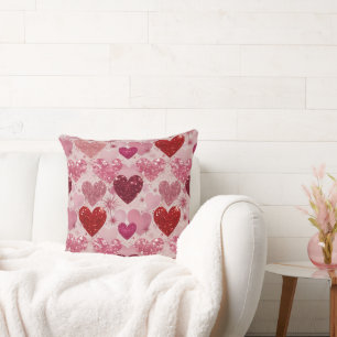 ROT & PINK GLITZER SEHEN VALENTINE LIEBE HERZEN KISSEN