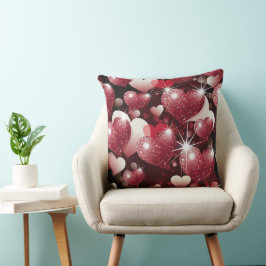 ROT & PINK GLITZER SEHEN VALENTINE LIEBE HERZEN KISSEN