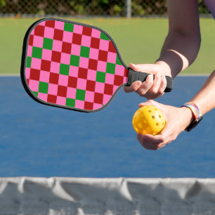 Rot Pink Grün Kariertes Musterdesign  Pickleball Schläger