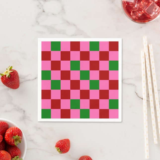 Rot Pink Grün Kariertes Musterdesign  Serviette (Beispiel)