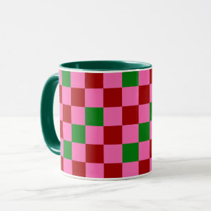 Rot Pink Grün Kariertes Musterdesign  Tasse