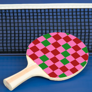 Rot Pink Grün Kariertes Musterdesign  Tischtennis Schläger
