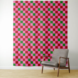 Rot Pink Grün Kariertes Musterdesign  Wandteppich