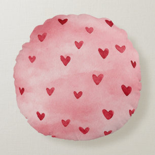 Rot Pink Herzen Liebe Kariert Gestreift Rundes Kissen