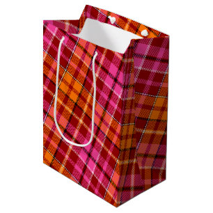 Rot Pink Orange Karo Tartan Design Mittlere Geschenktüte