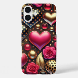 ROT PINK SCHWARZ GOLD VALENTINE HERZEN iPhone 16 PLUS HÜLLE