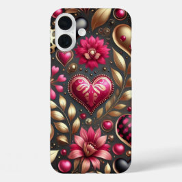 ROT PINK SCHWARZ GOLD VALENTINE HERZEN iPhone 16 PLUS HÜLLE